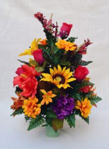 autumn cemetery flower arrangement