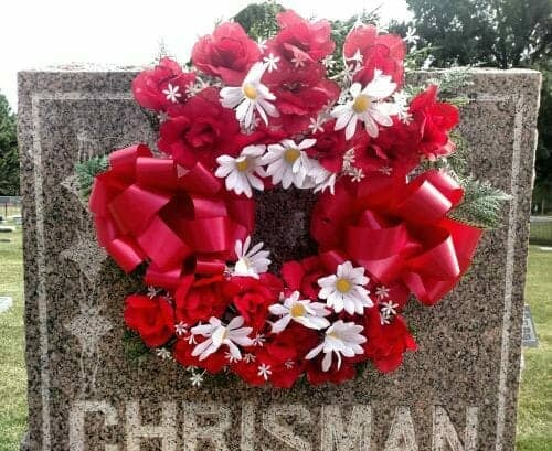 wreath on headstone